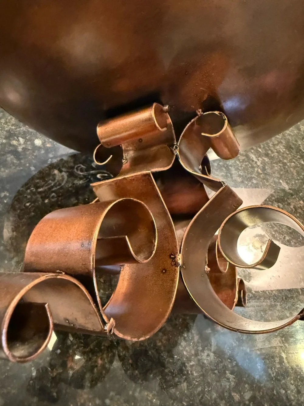Decorative Hammered Copper Scroll Pedestal Bowl